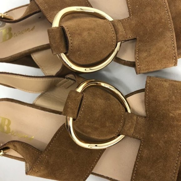 Browns tan metal gold ring sandals block heel size 6 - Picture 2 of 14